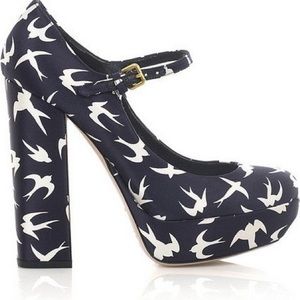 Miu Miu SS10 Swallow Print Platform Mary Jane Heels